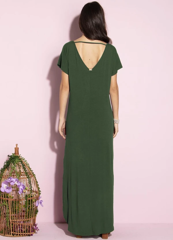 Quintess - Vestido Longo Soltinho com Fenda Verde 2