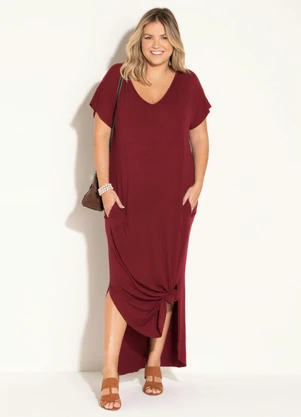 Quintess - Vestido Longo Soltinho com Fenda Vermelho - QUINTESS