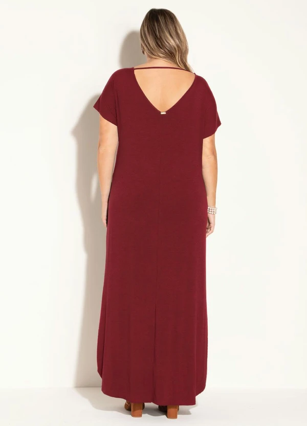 Quintess - Vestido Longo Soltinho com Fenda Vermelho 7