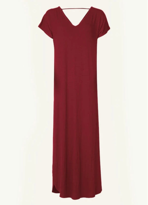 Quintess - Vestido Longo Soltinho com Fenda Vermelho 8