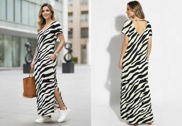 Vestido Longo Soltinho com Fenda Zebra