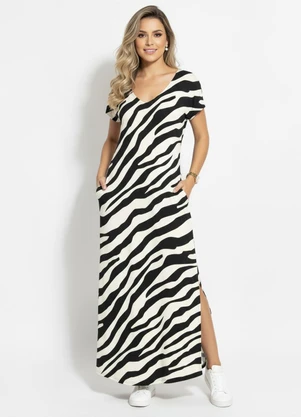 Quintess - Vestido Longo Soltinho com Fenda Zebra - QUINTESS