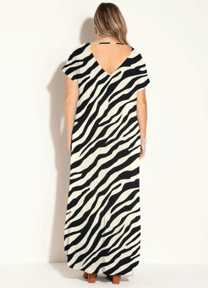 Quintess - Vestido Longo Soltinho com Fenda Zebra - QUINTESS