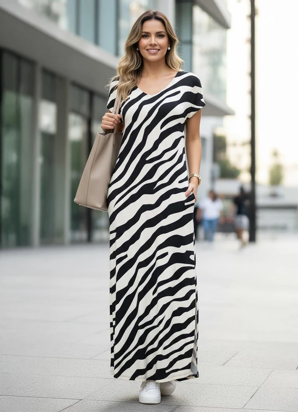 Quintess - Vestido Longo Soltinho com Fenda Zebra 4