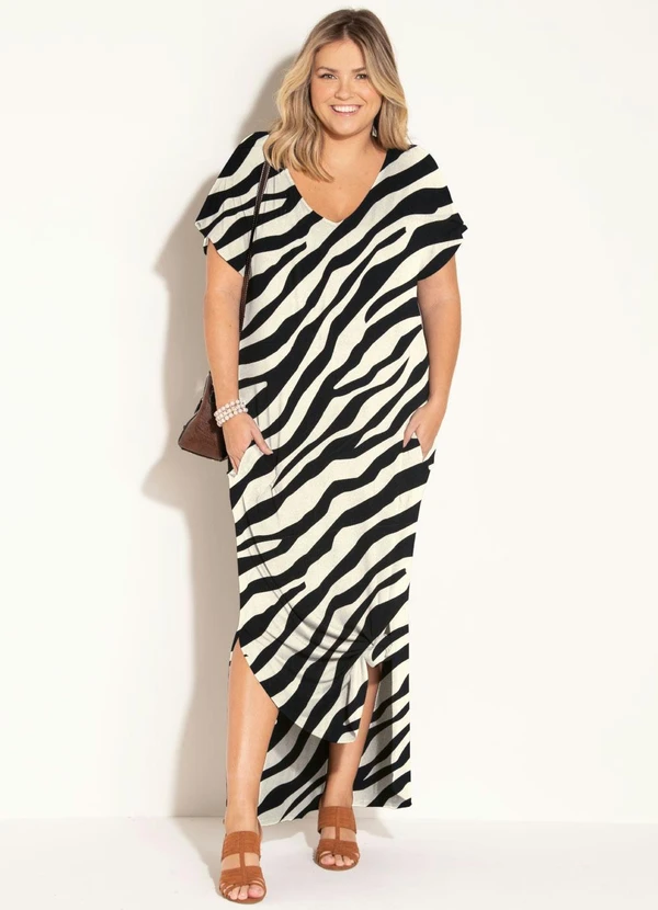 Quintess - Vestido Longo Soltinho com Fenda Zebra 5