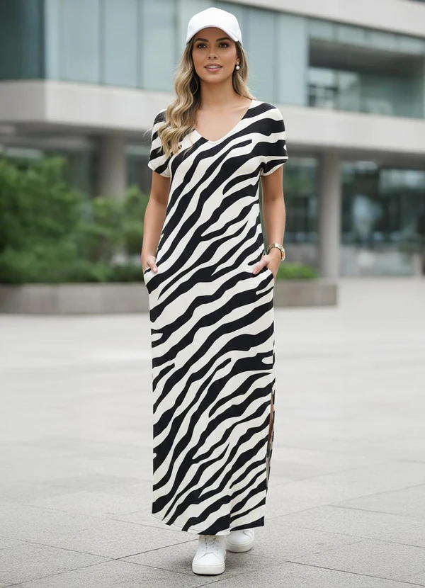 Quintess - Vestido Longo Soltinho com Fenda Zebra 7
