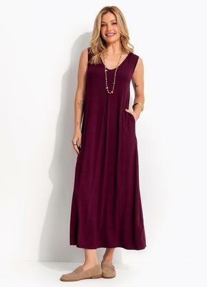 Vestido Longo Soltinho de Malha com Bolsos e Decote V