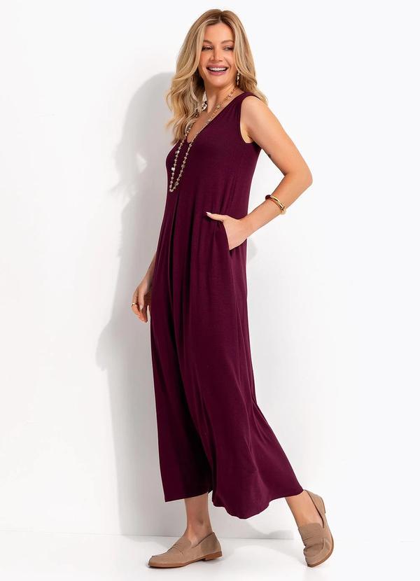 Quintess - Vestido Longo Soltinho de Malha com Bolsos e Decote V 5