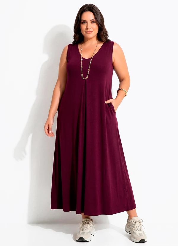 Quintess - Vestido Longo Soltinho de Malha com Bolsos e Decote V 7