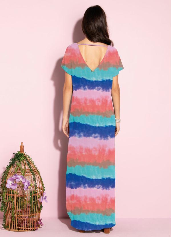 Quintess - Vestido Longo Soltinho Tie Dye Azul e Rosa 2