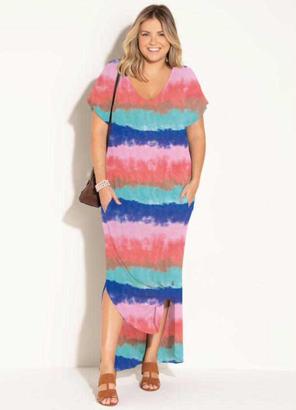 Quintess - Vestido Longo Soltinho Tie Dye Azul e Rosa 3