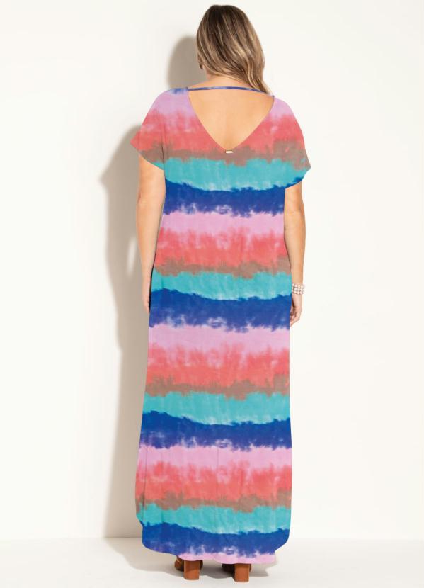 Quintess - Vestido Longo Soltinho Tie Dye Azul e Rosa 4