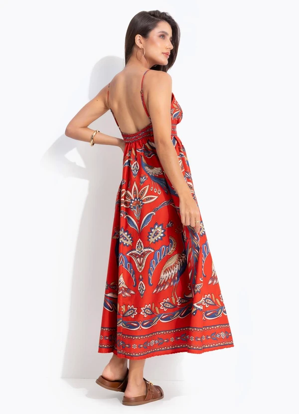 Farm - Vestido Longo Sonho de Pavão Vermelho 2