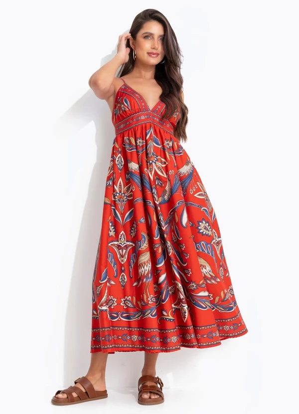 Farm - Vestido Longo Sonho de Pavão Vermelho 3