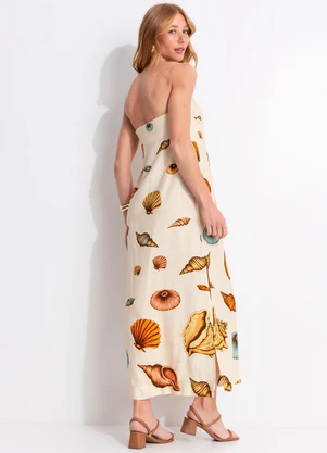 Farm - Vestido Longo Souvenir Mar Bege - FARM