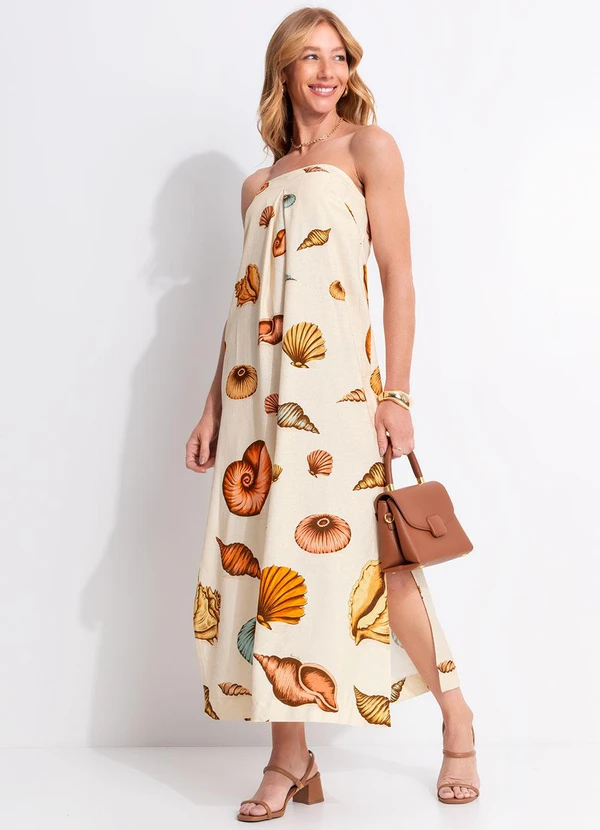 Farm - Vestido Longo Souvenir Mar Bege