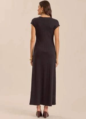 Doce Trama - Vestido Longo Suedine Manga Curta Preto - DOCE TRAMA