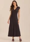 Doce Trama - Vestido Longo Suedine Manga Curta Bege - variação: Preto