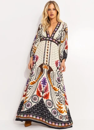Farm - Vestido Longo Tapete de Arara Bege - FARM