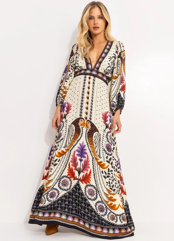 Farm - Vestido Longo Tapete de Arara Bege