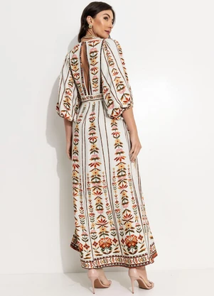 Farm - Vestido Longo Tapete de Cor Bege - FARM