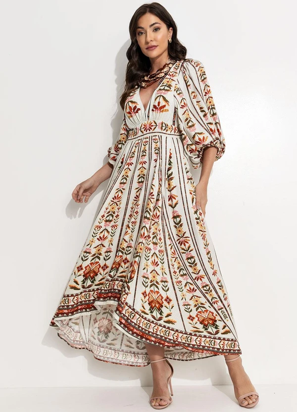 Farm - Vestido Longo Tapete de Cor Bege 4