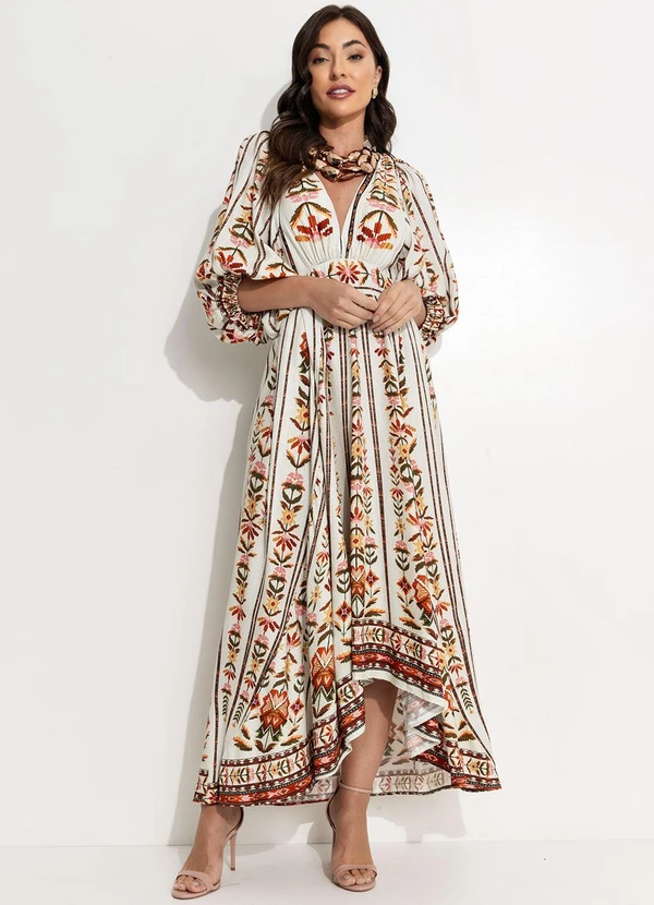 Farm - Vestido Longo Tapete de Cor Bege 6