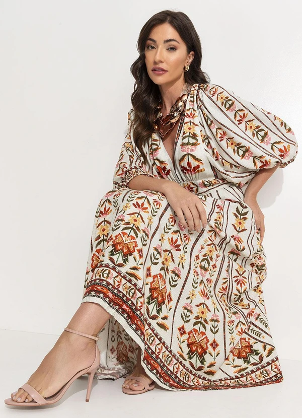 Farm - Vestido Longo Tapete de Cor Bege 7