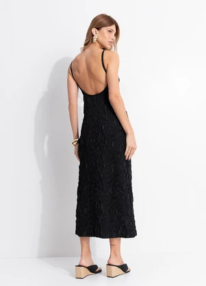 Farm - Vestido Longo Textura Preto - FARM