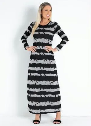 Queima Estoque - Vestido Longo Tie Dye Mescla com Mangas - QUEIMA ESTOQUE