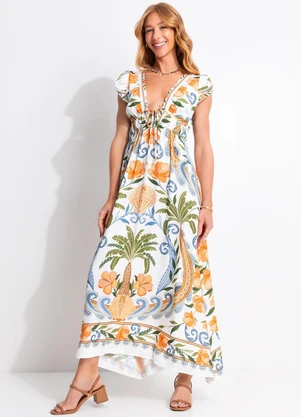 Farm - Vestido Longo Tina Bege - FARM