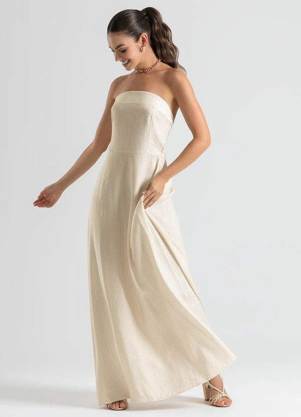 Cativa - Vestido Longo Tomara que Caia em Viscose Bege