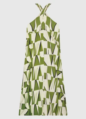 Enfim - Vestido Longo Transpassado Geométrico Verde - ENFIM