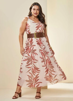 Doce Trama - Vestido Longo Tropical de Alça em Tule Estampado - DOCE TRAMA