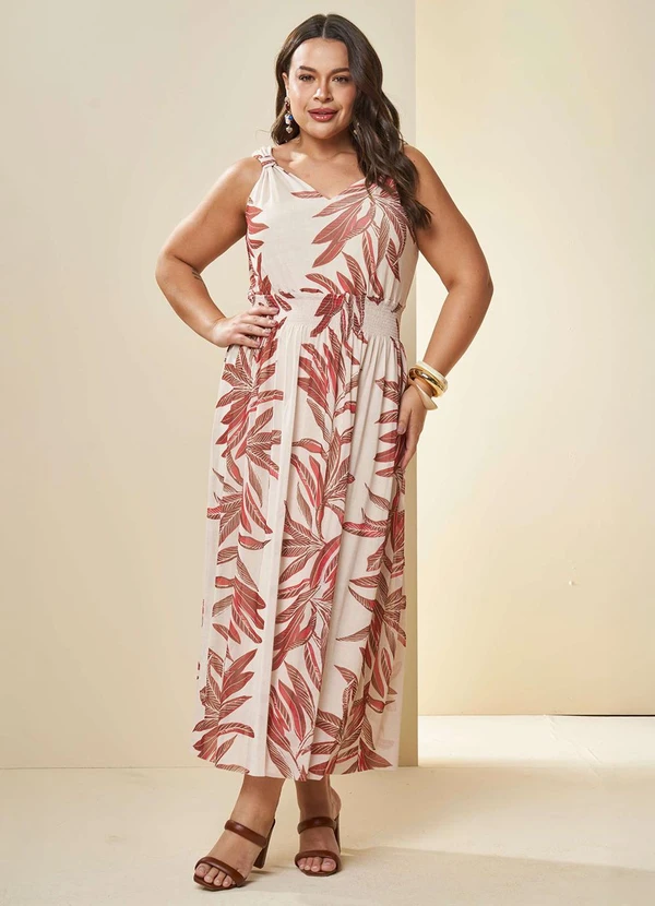 Doce Trama - Vestido Longo Tropical de Alça em Tule Estampado 2