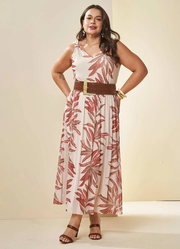 Doce Trama - Vestido Longo Tropical de Alça em Tule Estampado 3