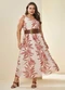 Doce Trama - Vestido Longo Tropical de Alça em Tule Estampado - variação: Estampado