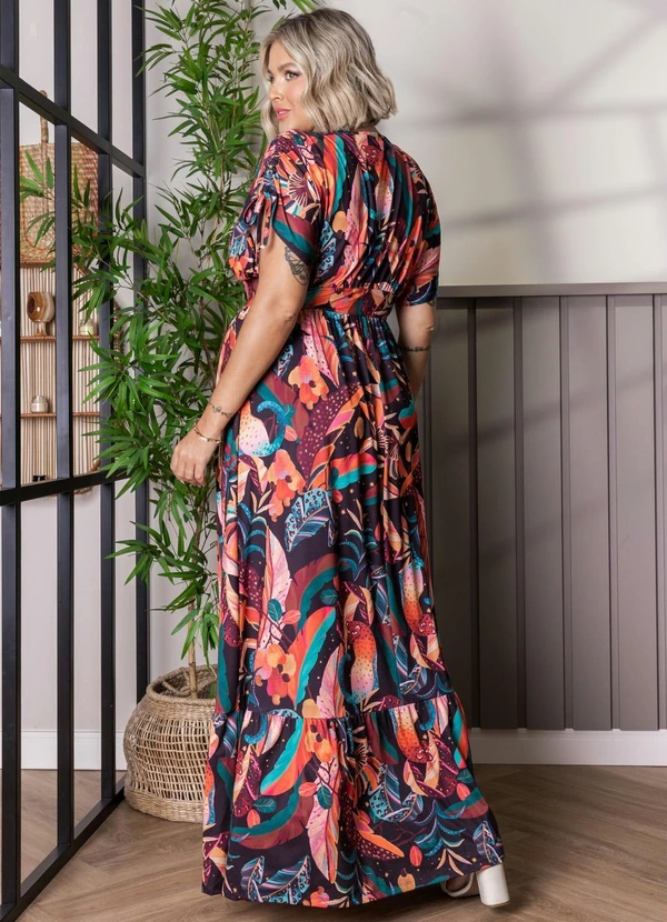 Quintess - Vestido Longo Tropical Preto com Amarrações 2