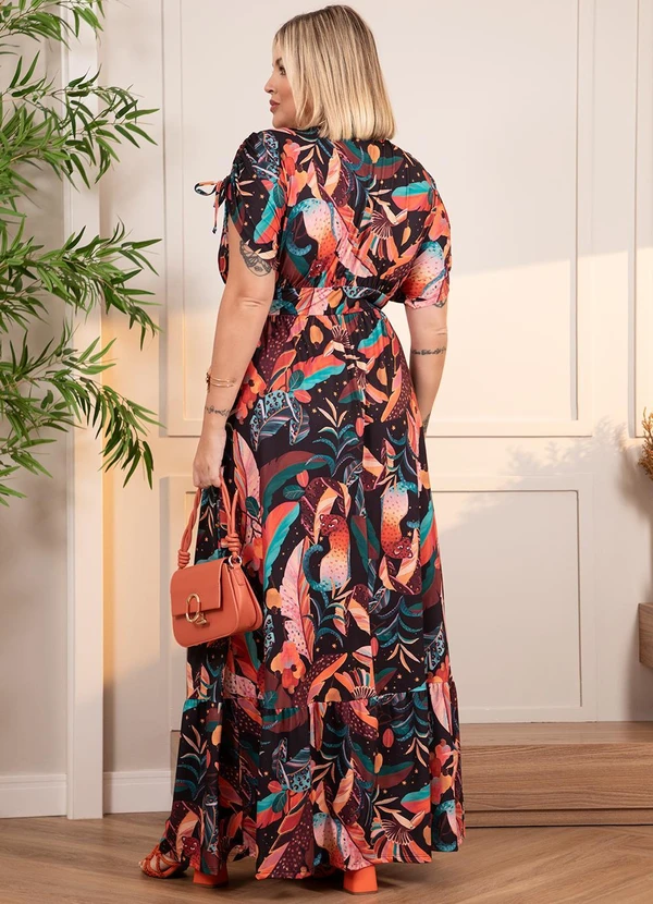Quintess - Vestido Longo Tropical Preto com Amarrações 6
