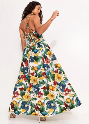 Farm - Vestido Longo Tropicalzinho Bege - FARM