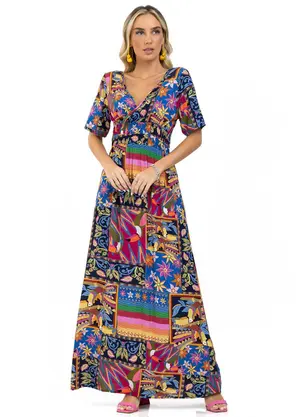 Endless - Vestido Longo Tucano Viscose Khyara Azul - ENDLESS