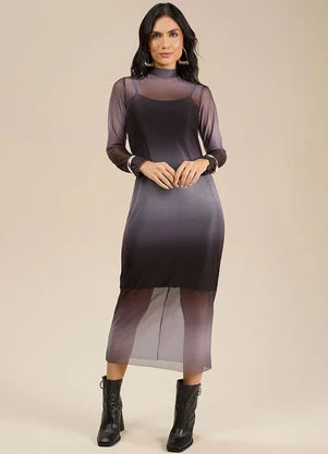 Angel - Vestido Longo Tule C/Combinacao Preto - ANGEL