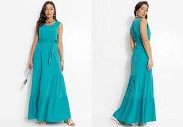 Vestido Longo Turquesa com Babados