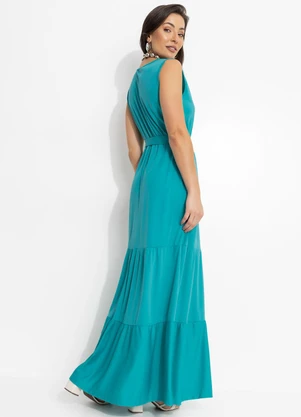 Moda Pop - Vestido Longo Turquesa com Babados - MODA POP