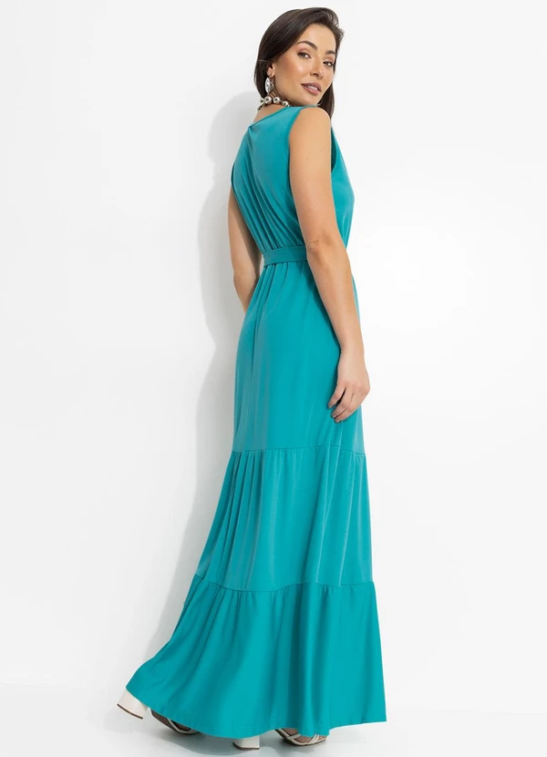 Moda Pop - Vestido Longo Turquesa com Babados 2