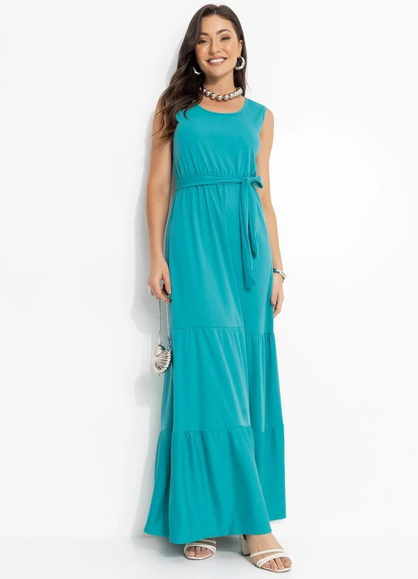 Moda Pop - Vestido Longo Turquesa com Babados 3