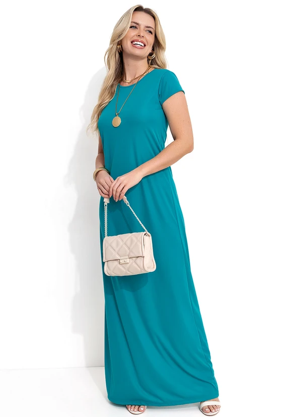 Vestido Longo De Manga Curta Vestido Longo Turquesa Com Manga