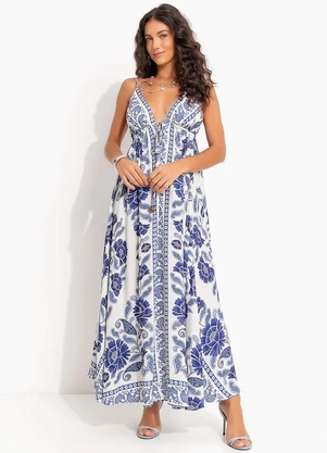 Farm - Vestido Longo Valentina Azul - FARM