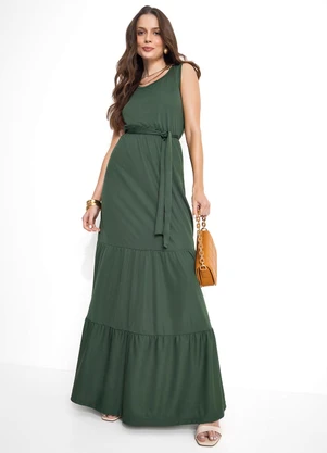 Vestido Longo Verde com Babados Moda Pop