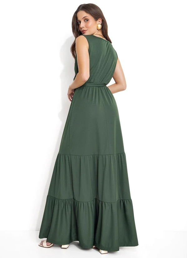 Moda Pop - Vestido Longo Verde com Babados 2